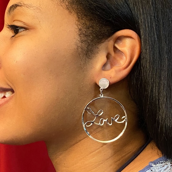 2 Pair Silver & Gold Love Hoop Earrings - Picture 3 of 10